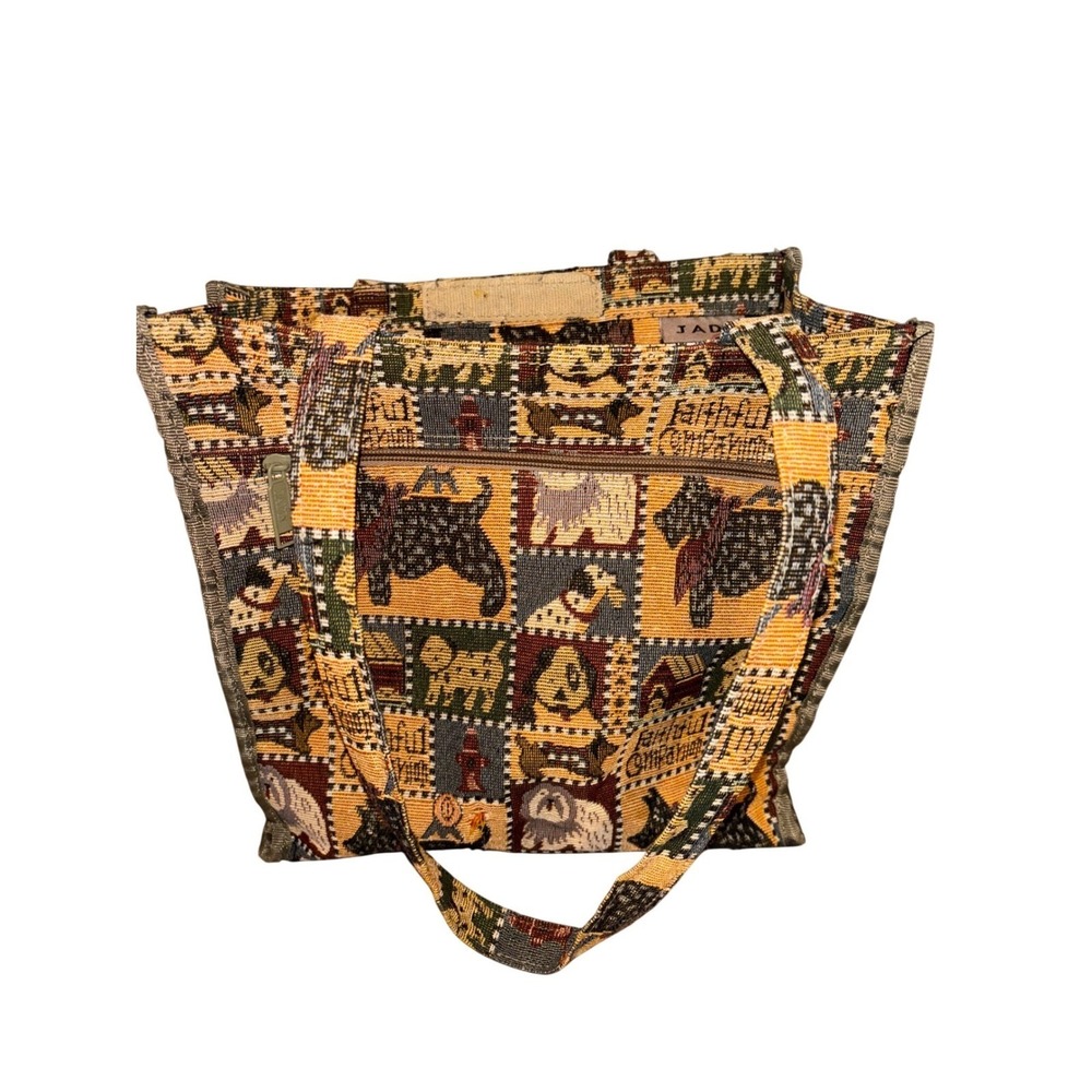 Jade Vintage Tapestry Tote Bag Dog Faithful Companion Woven Shoulder Bag Multi‎